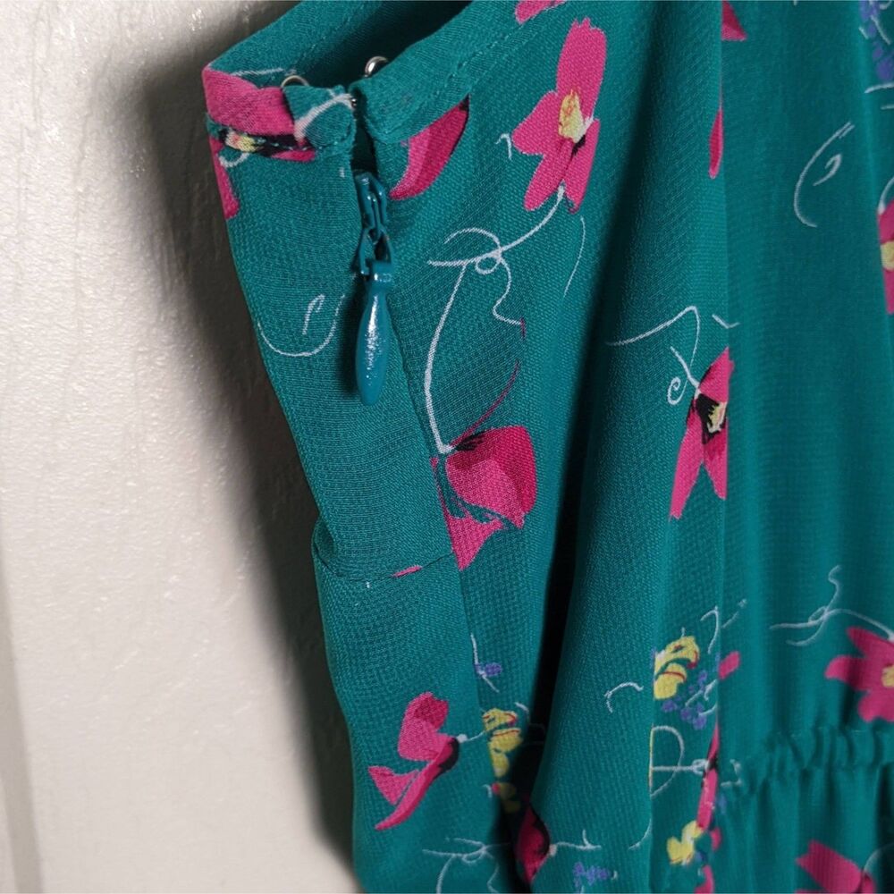 NWT Romantic Floral Maxi Dress Teal | Cottagecore Boho Sundress Pockets Slit - Picture 13 of 15